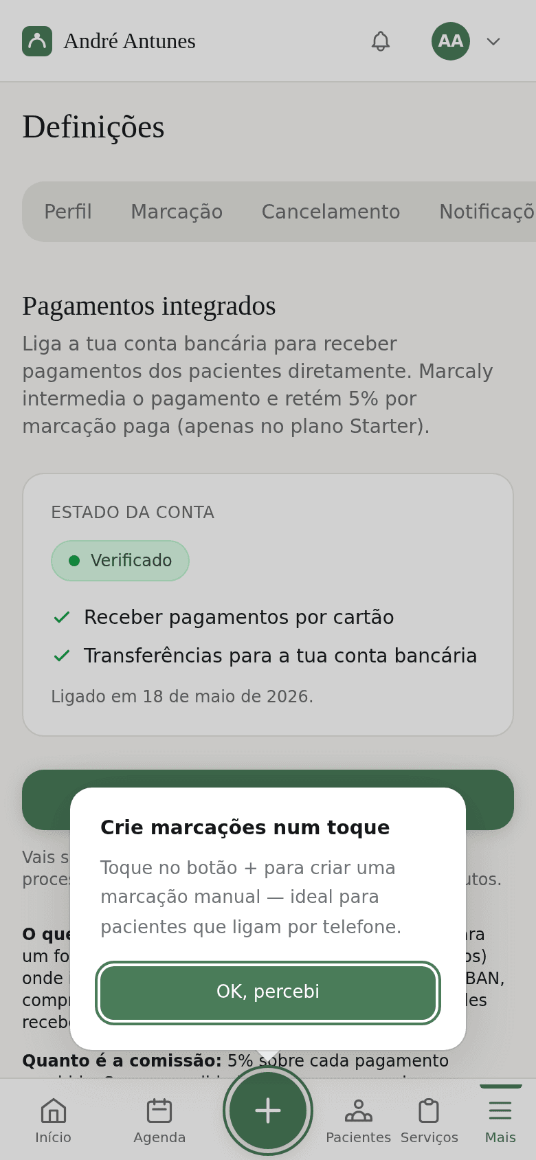 Página de pagamentos integrados em telemóvel